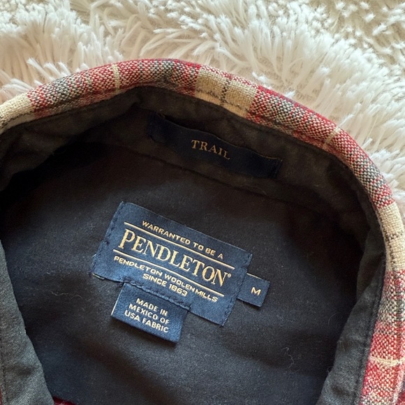 Pendleton Wool Trail Plaid Shirt Men's medium Flannel Button Up Elbow Patches - Picture 3 of 10